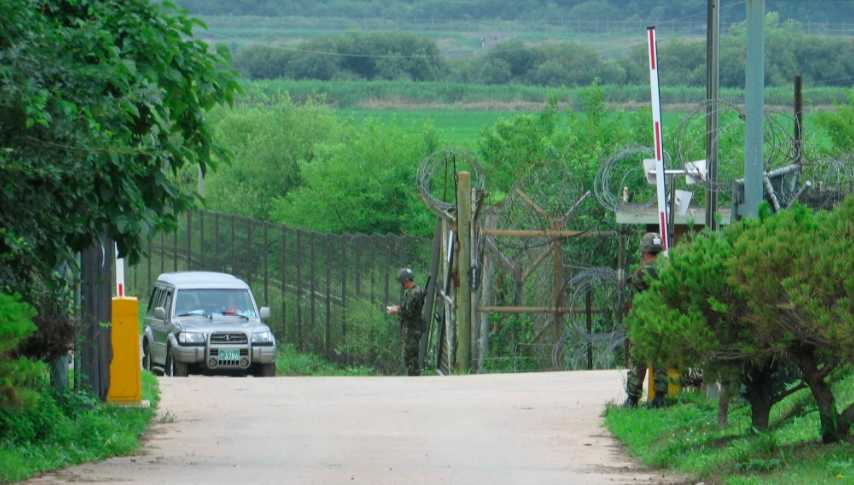 Soldiers and a jeep in the Korean DMZ