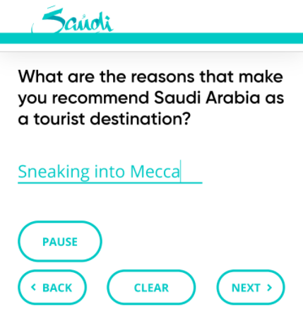 Questionaire from the Saudi Ministry of Tourism