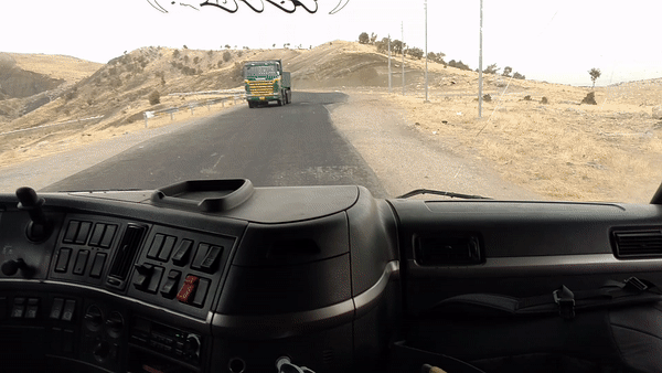 hitchhiking in a truck heading out of Slemani