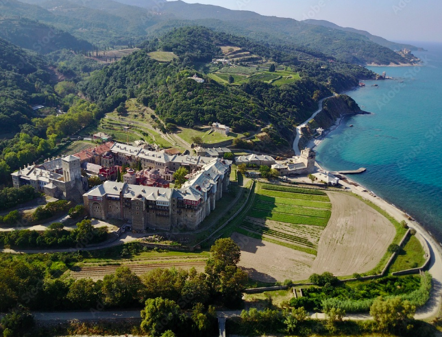 Picture of an Athos monastery from the air